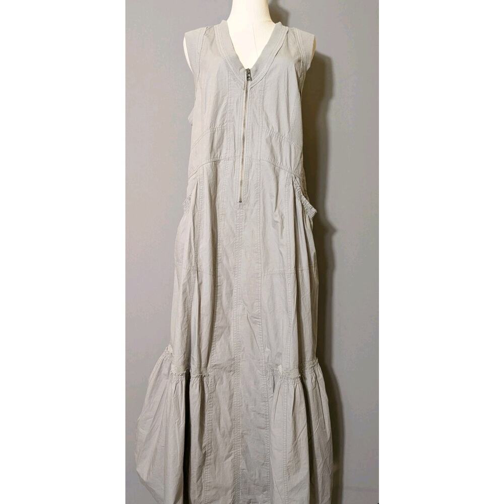 Anthropologie Daily Practice Sz L Light Grey Utility Travel Maxi Dress Zip Front